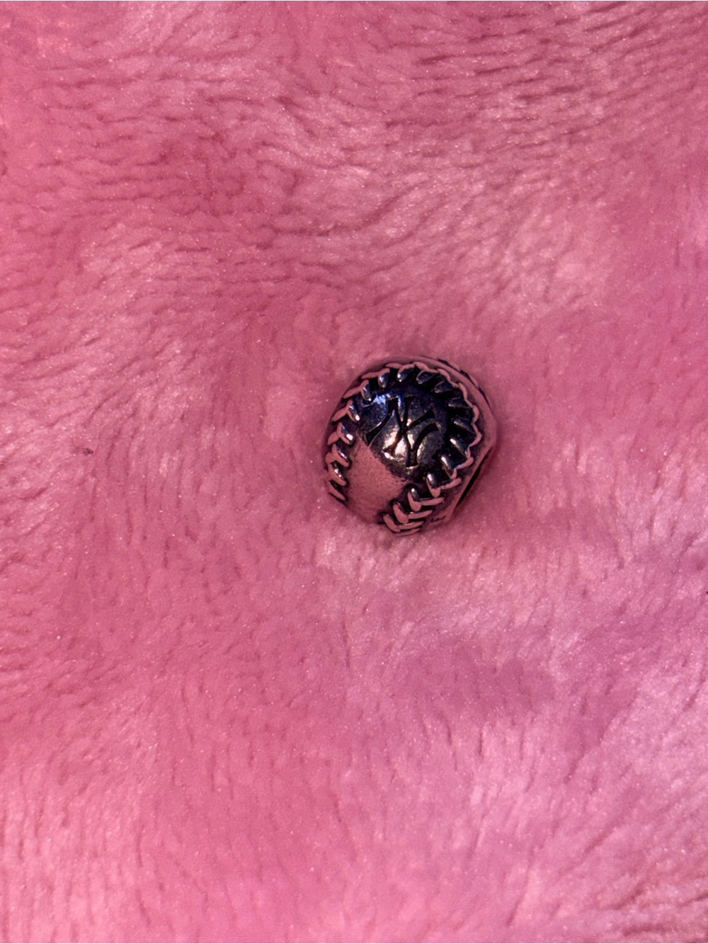 Pandora Silver Baseball Stitch Charm on Pink